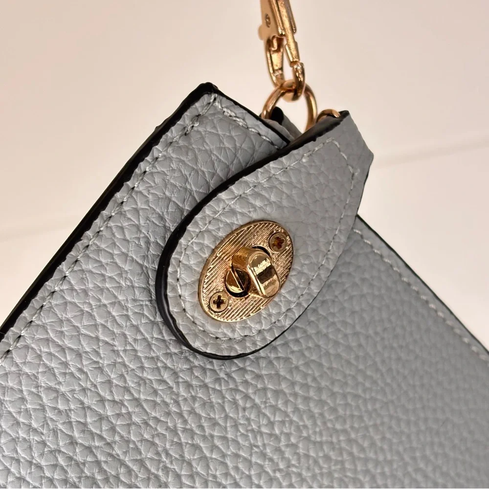 Vegan Leather Gray Wristlet Crossbody Bag